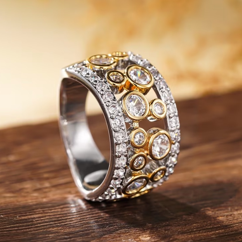 Mixed Metals 18k White Gold Plated Bezel Crystals Thick Ring
